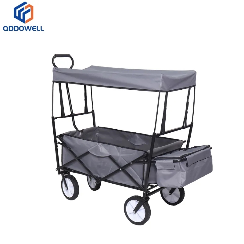 Garden Cart Folding Outdoor Wagon With Removable Canopy (Canopy Installed